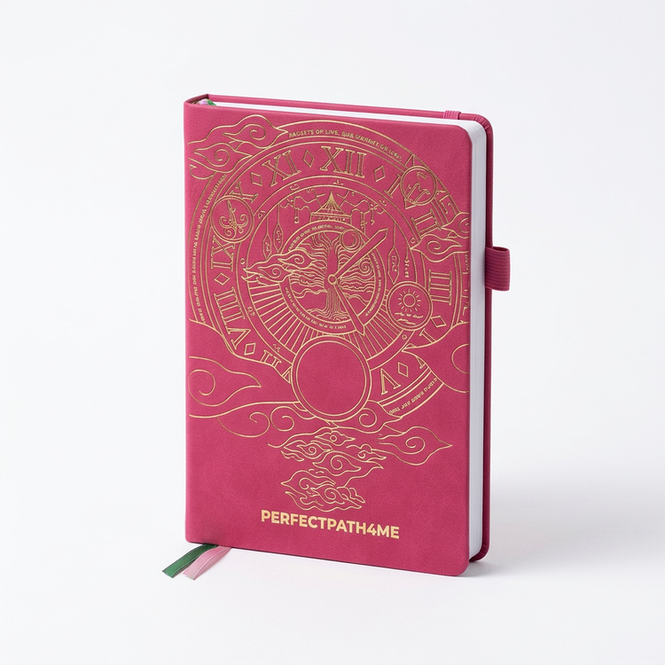 Pink PerfectPath4Me manifestation planner on a clean white background